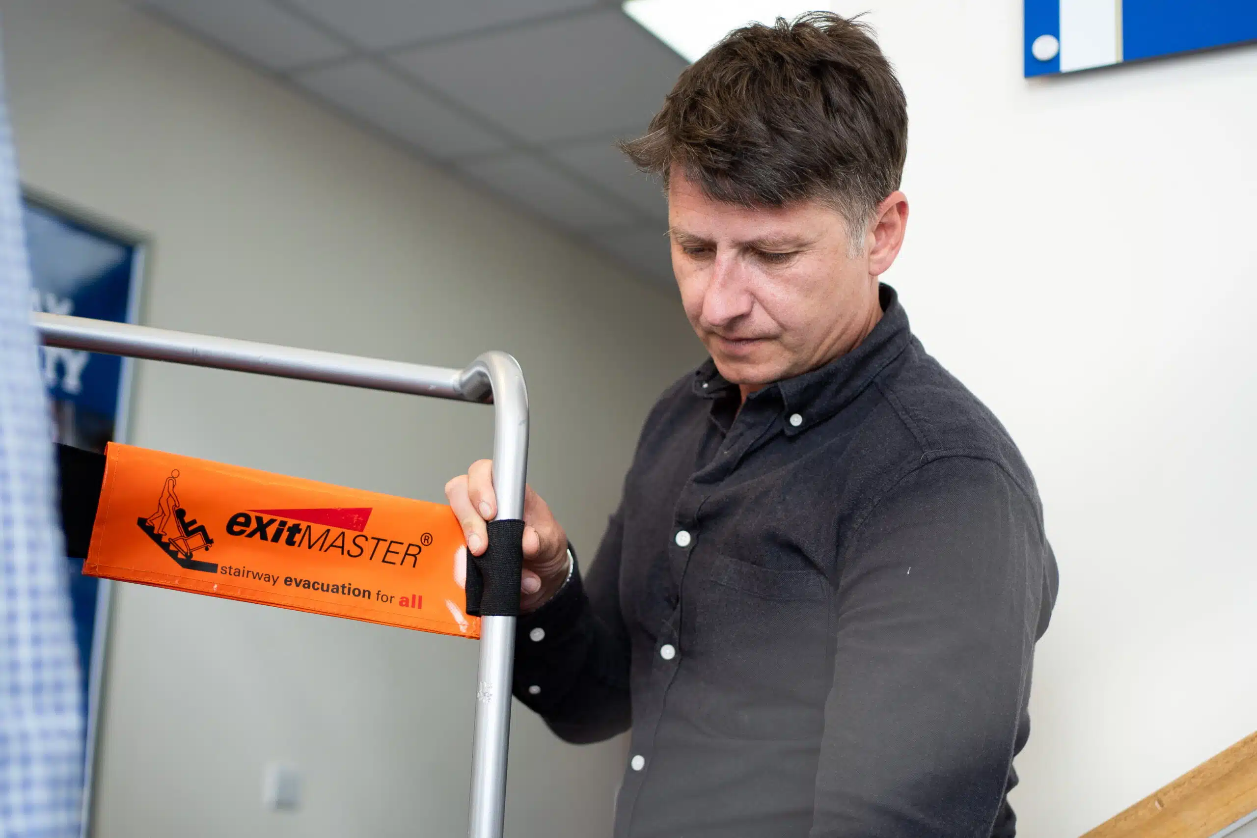 Equipment Servicing Chris from The Evacuation Company servicing an Exit Master evacuation chair | Evacuation Equipment Servicing