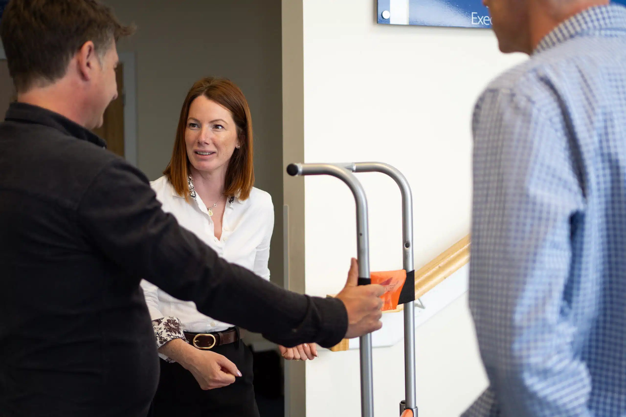 Emma and Chris from The Evacuation Company conducting evacuation equipment training with a client.