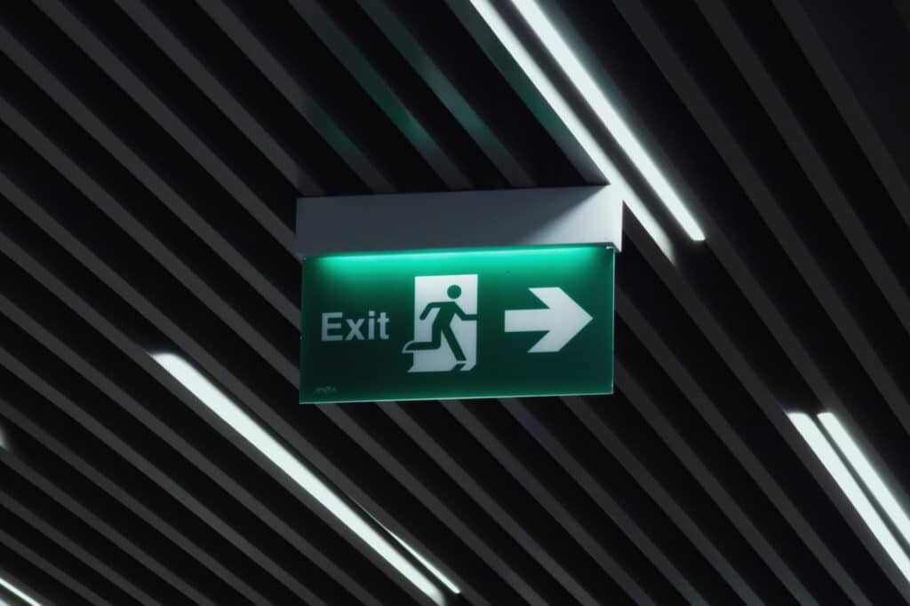 Fire exit sign within a building